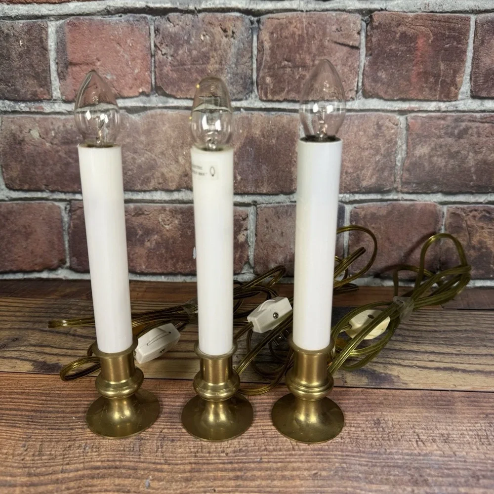 Vtg‎ Solid Brass Base Electric Window Candles Set of 3 Toggle Switch Taiwan